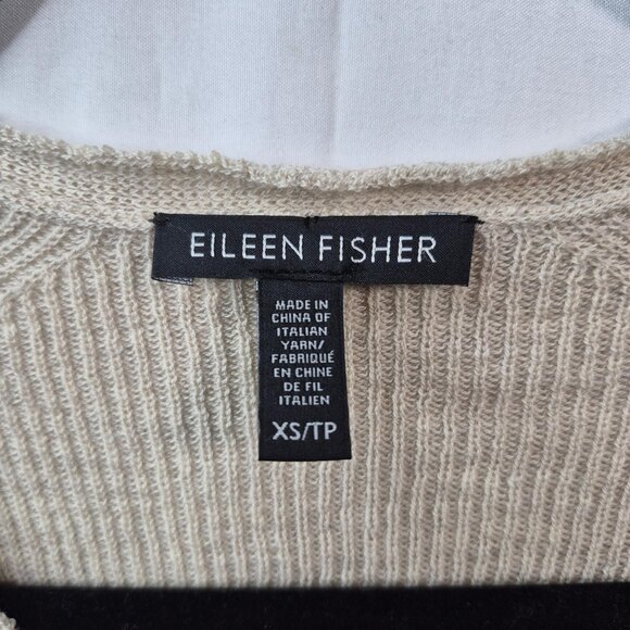 Eileen Fisher Sweater Womens XS Beige 100% Wool Pullover V Neck Top - Picture 5 of 7
